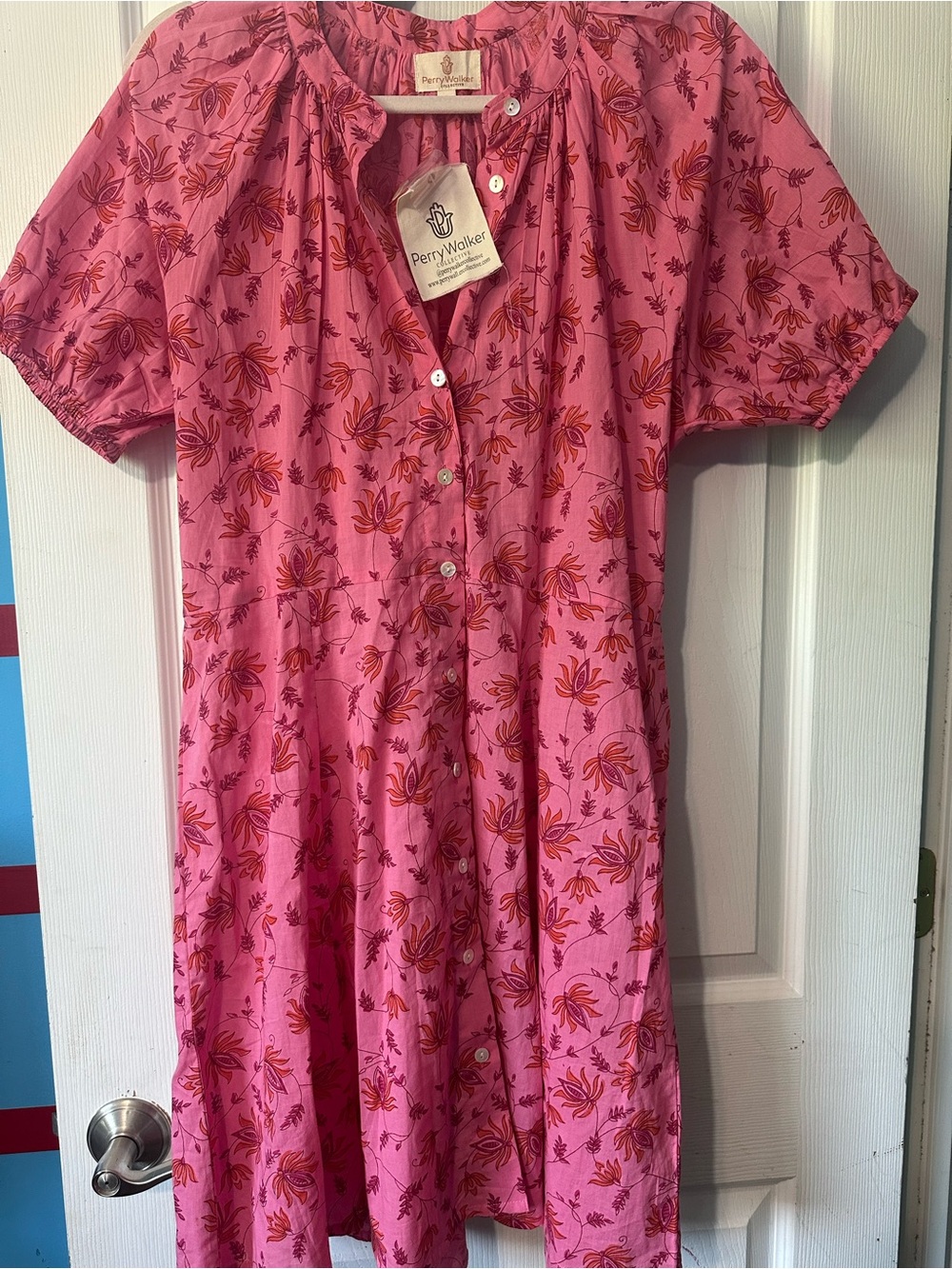 Perry Walker Pink Floral Button-Front Dress